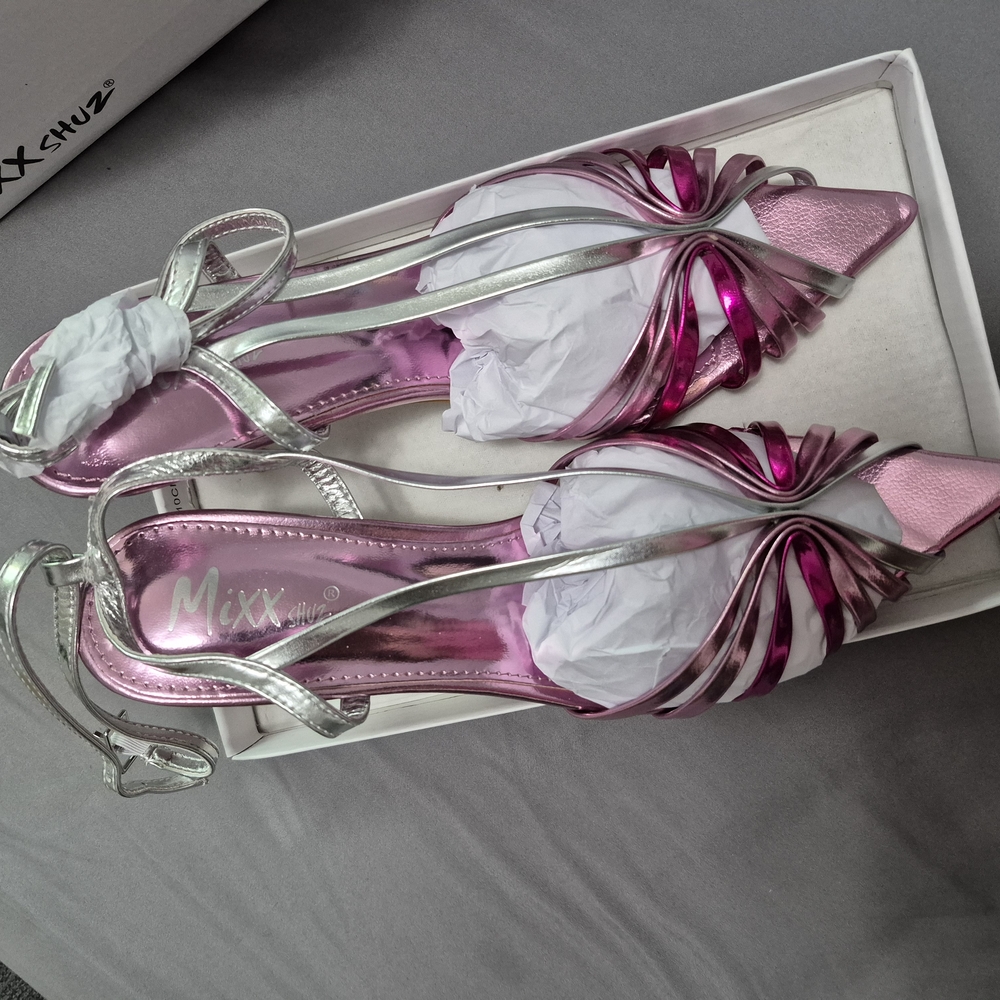 Mixx Shuz Pink and Silver Heels with Elegant Bow